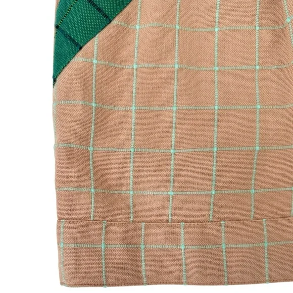 SÉZANE Arthus Brown White Green Plaid Belted High Rise Embroidered Cotton Shorts - Picture 7 of 11